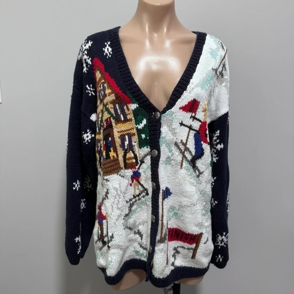 The Eagles Eye 1993 Vintage Ski Winter Holiday Christmas Sweater Cardigan Knit